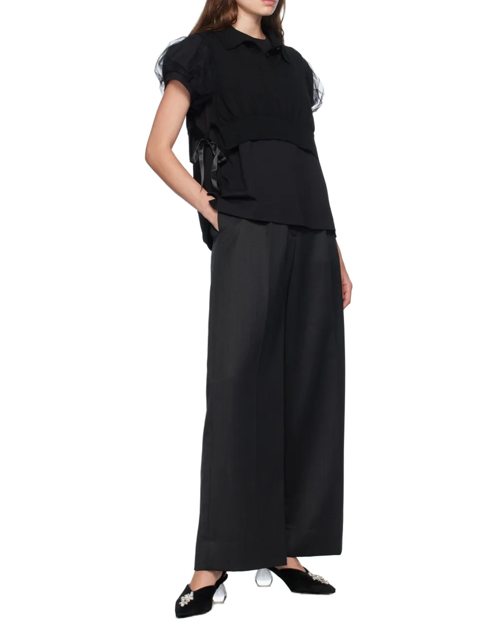 Polo Shirt With Tulle Sleeves