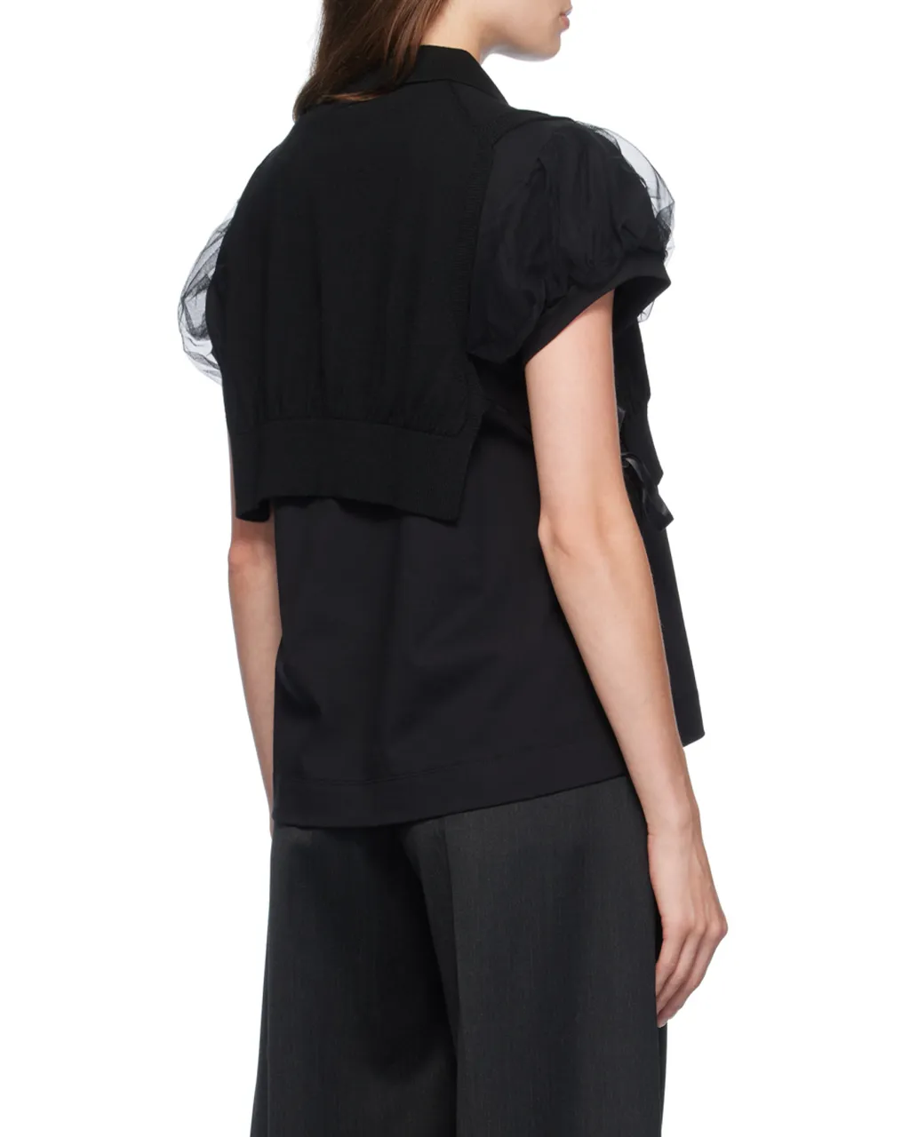 Polo Shirt With Tulle Sleeves
