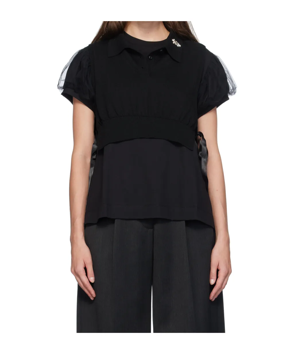 Polo Shirt With Tulle Sleeves