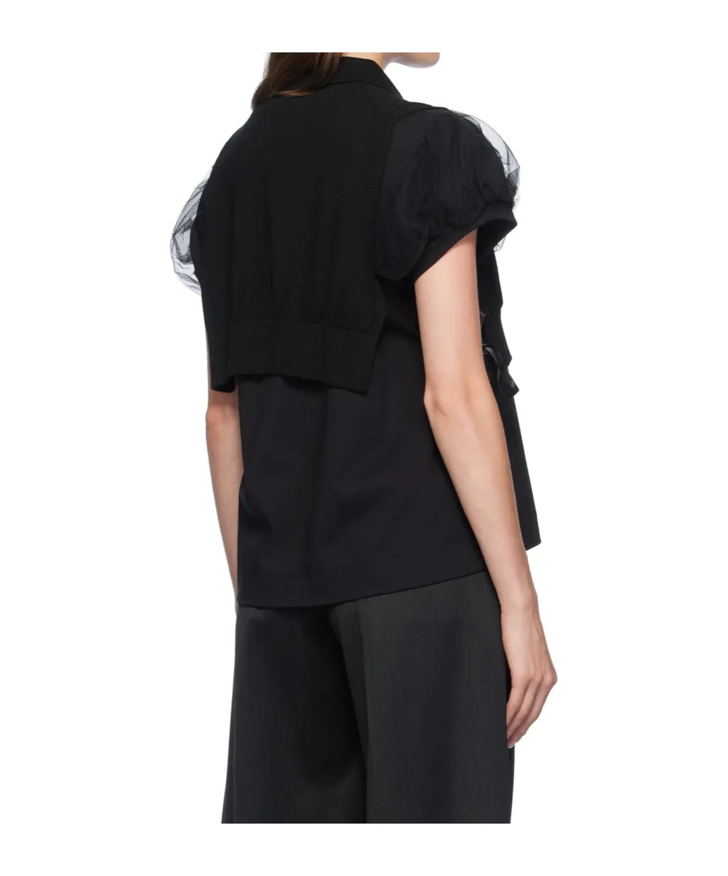 Polo Shirt With Tulle Sleeves