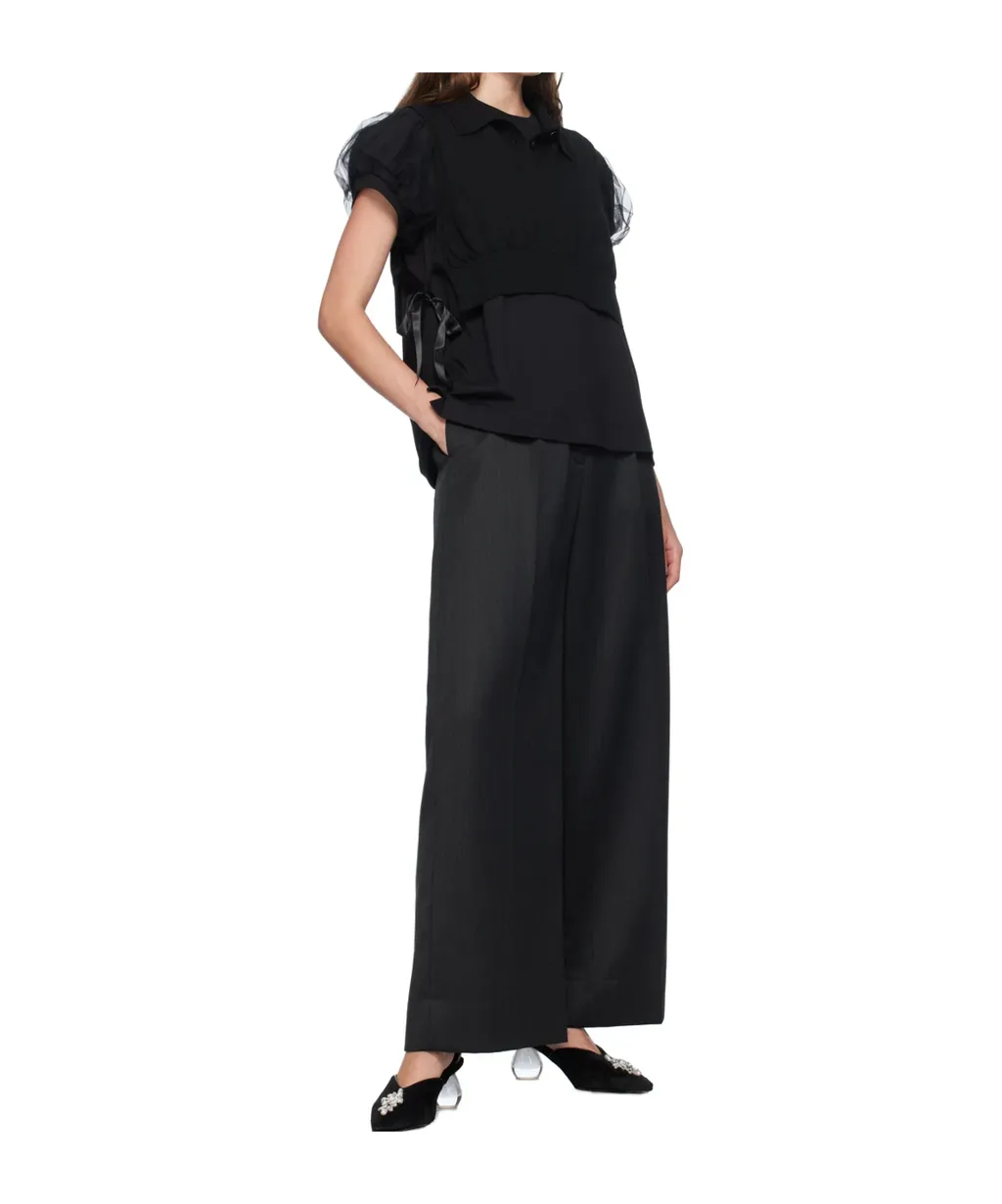 Polo Shirt With Tulle Sleeves