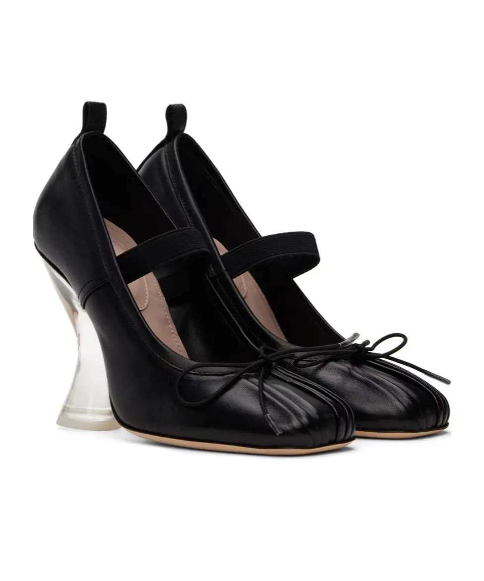 Heeled Leather Ballerina Shoes