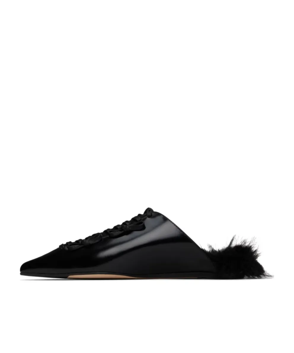Pointed-Toe Faux-Fur Muller Shoes