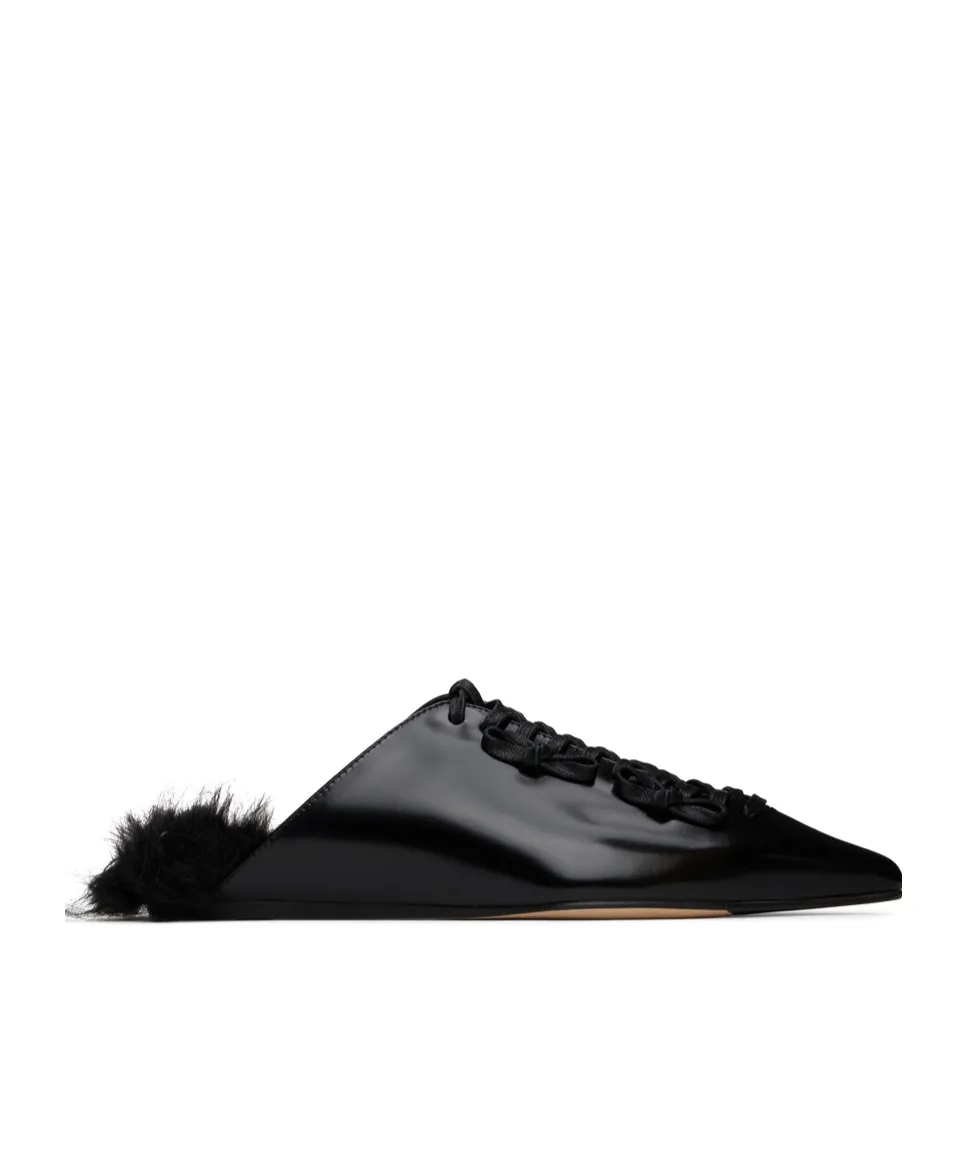 Pointed-Toe Faux-Fur Muller Shoes