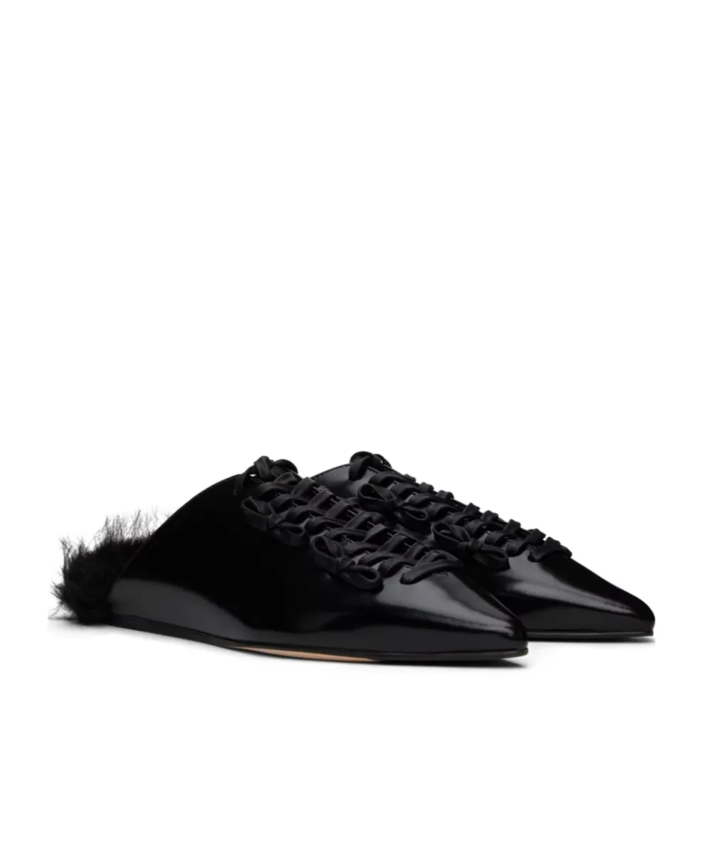 Pointed-Toe Faux-Fur Muller Shoes
