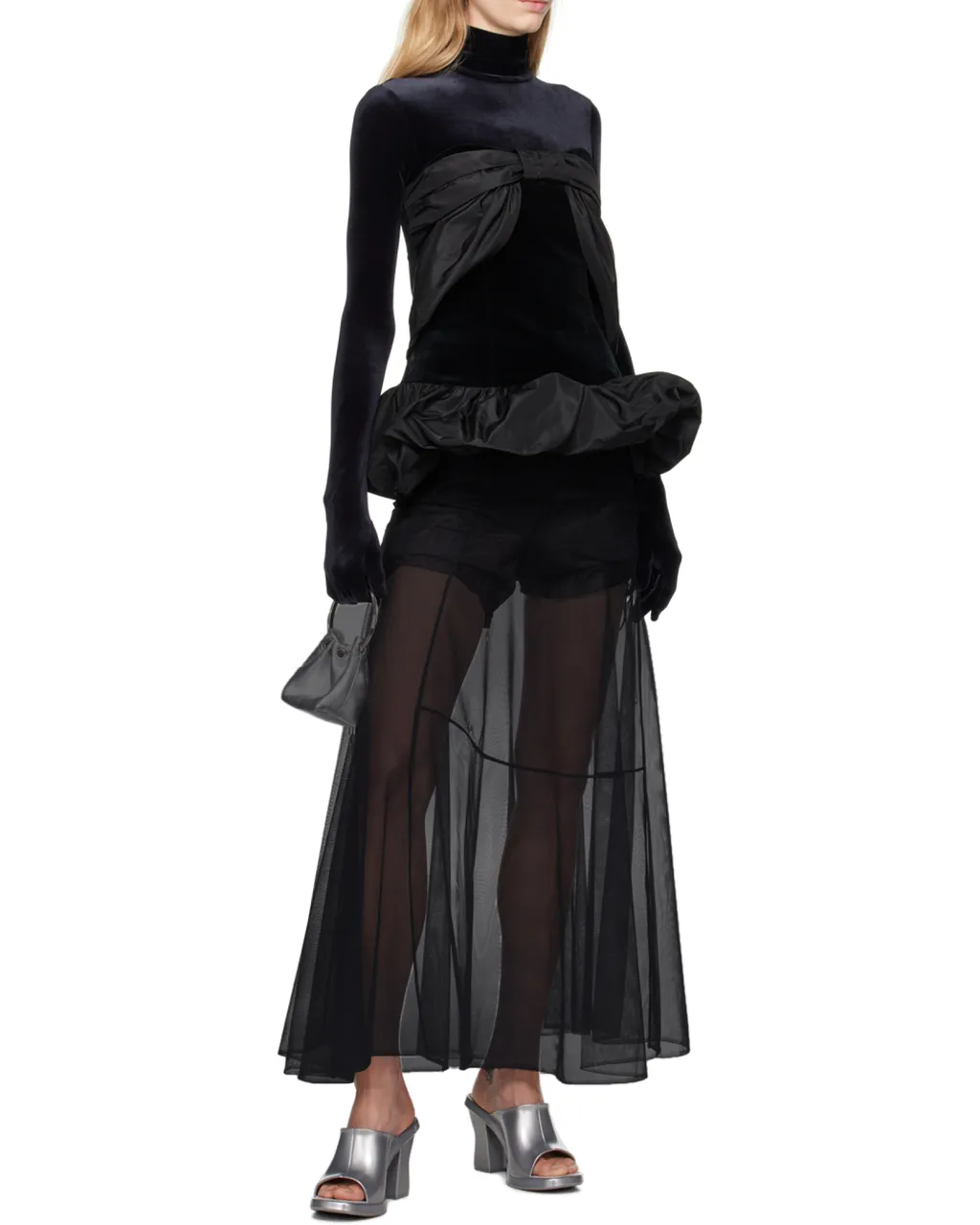 Flared Sheer Tulle Midi Skirt