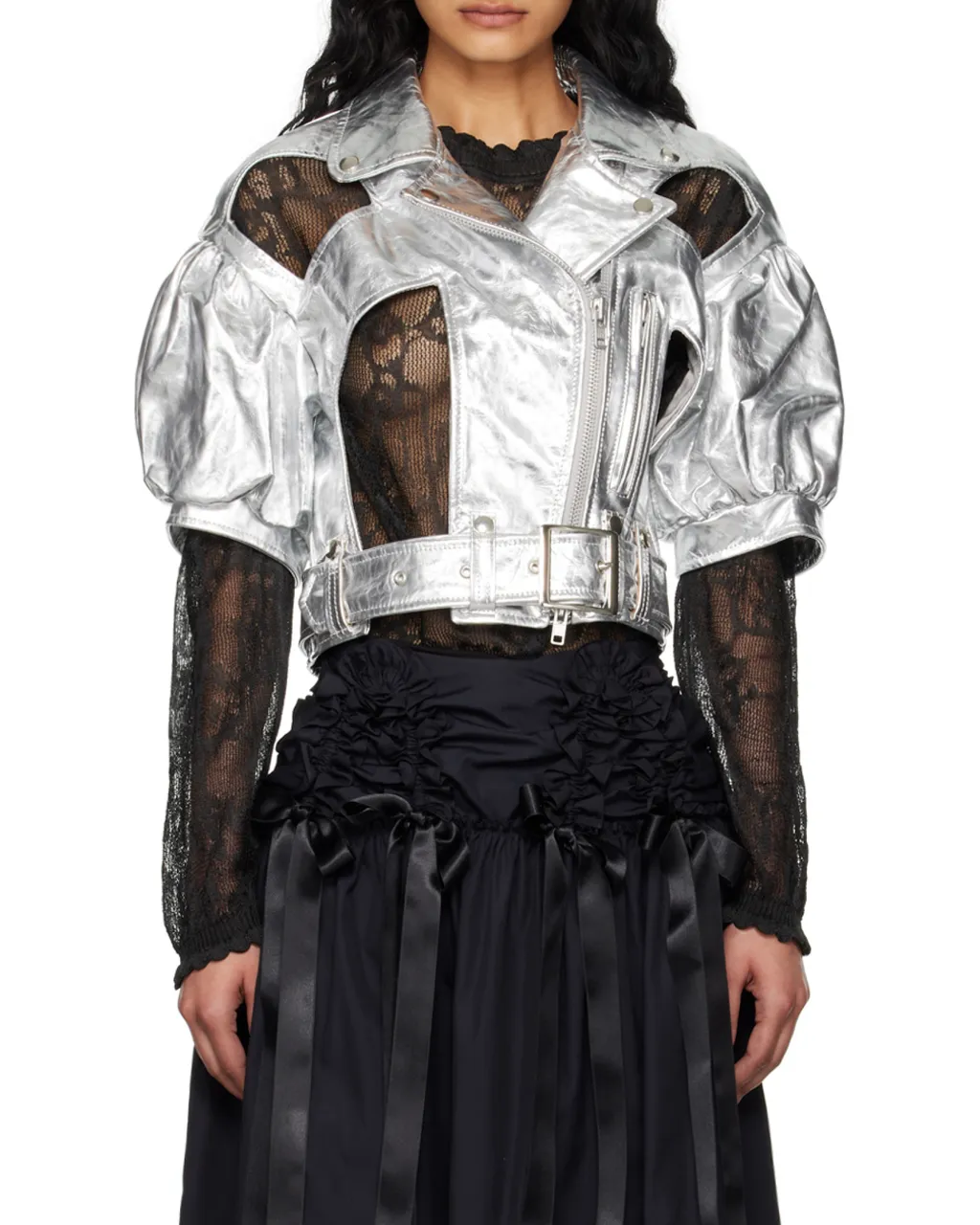 Cut-Out Leather Biker Jacket