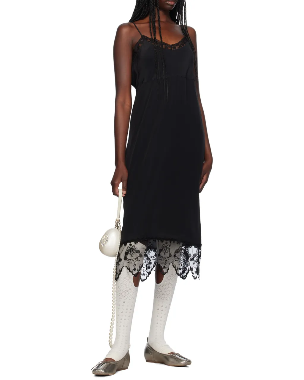 Lace-Trimmed Midi Dress