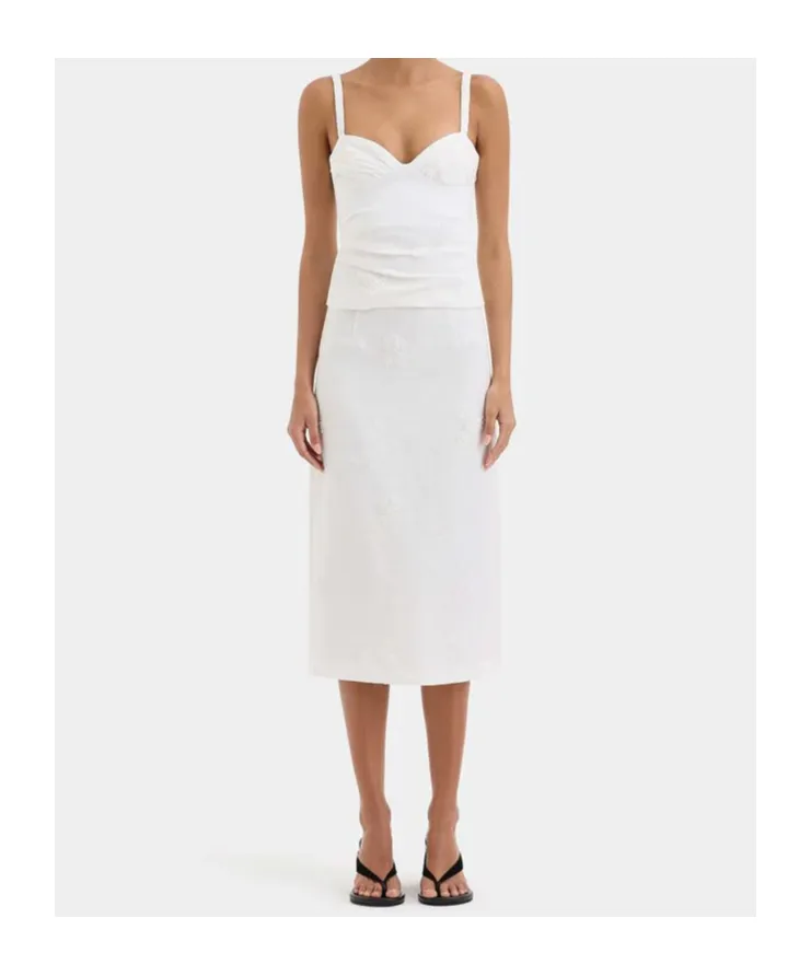 Floral-Embroidered Midi Skirt