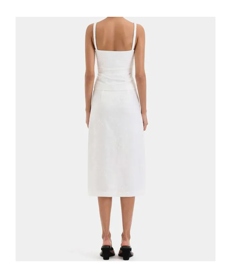 Floral-Embroidered Midi Skirt
