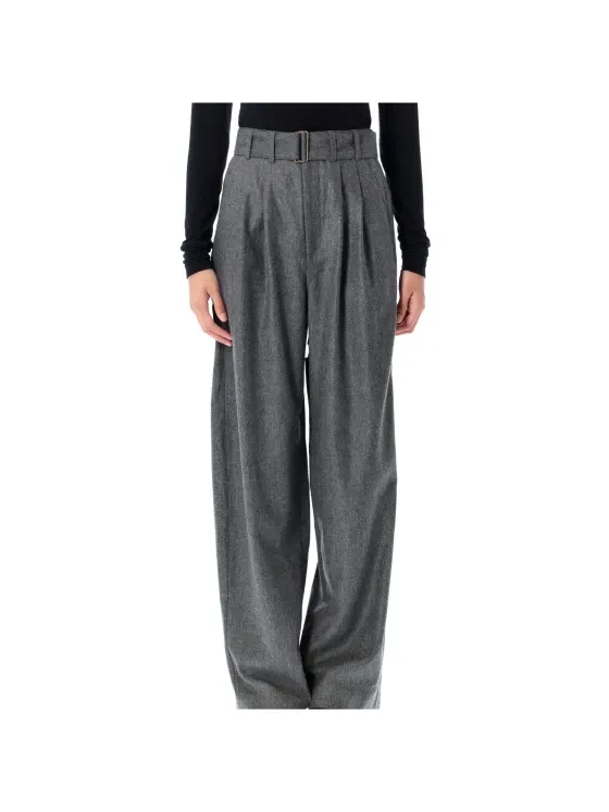 Belted Pleated Straight Trousers