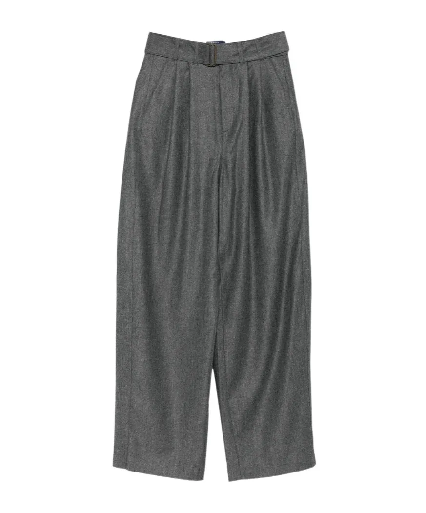 High Waist Wool Blend Trousers With Belt