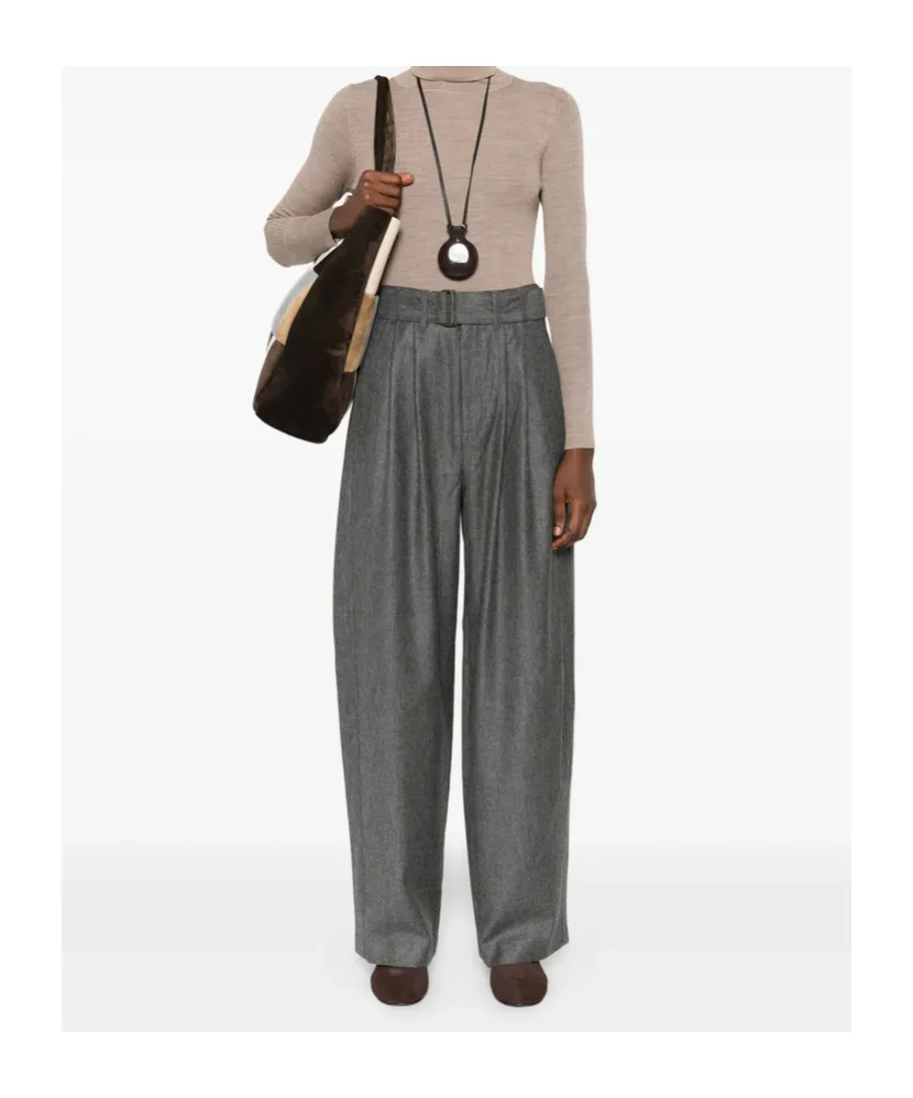 High Waist Wool Blend Trousers With Belt