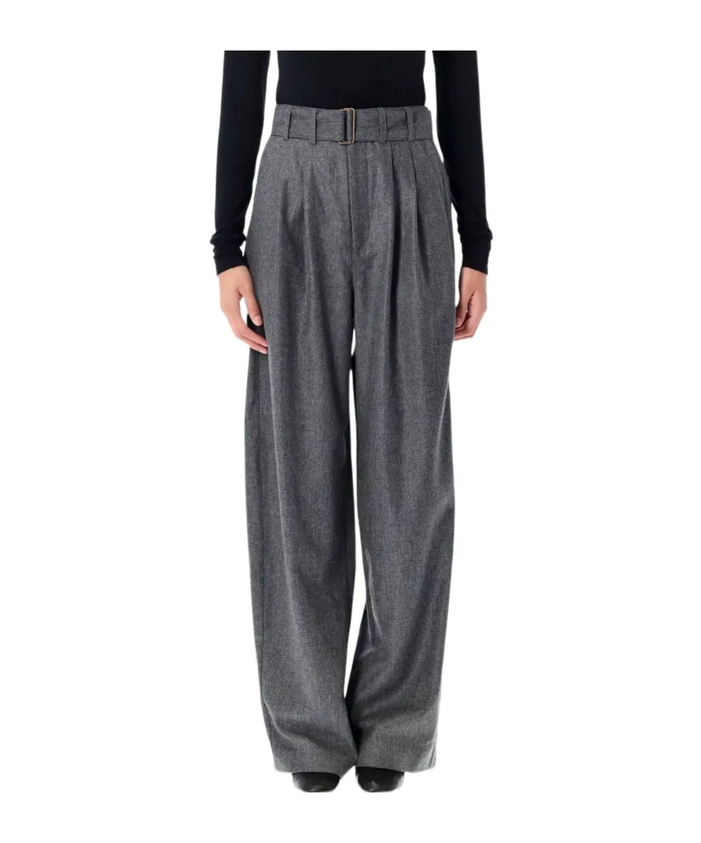 High Waist Wool Blend Trousers With Belt