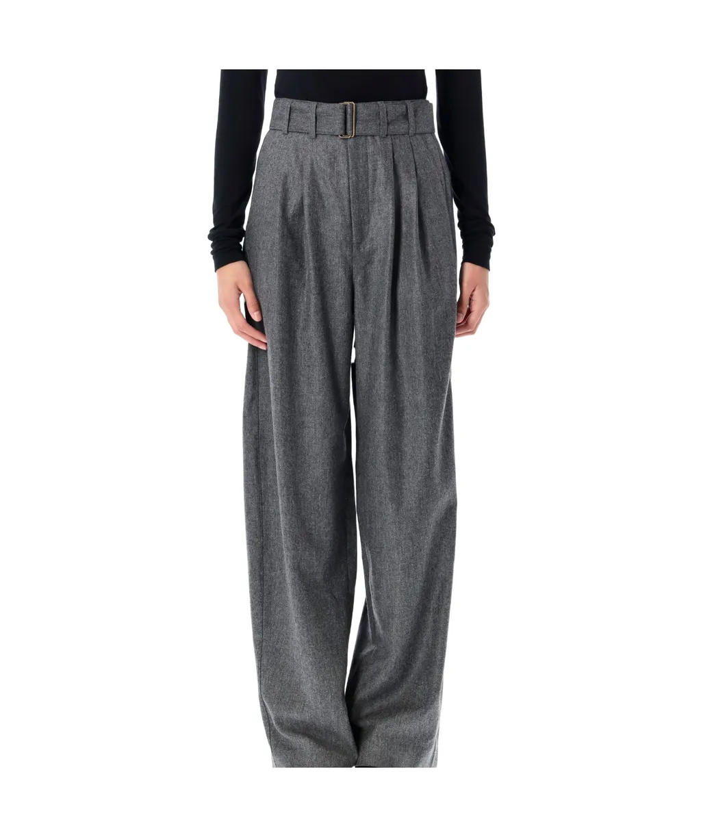 Belted Pleated Straight Trousers
