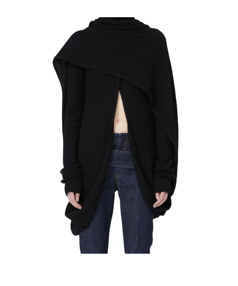 High-Neck Front Slit Knitted Jumper