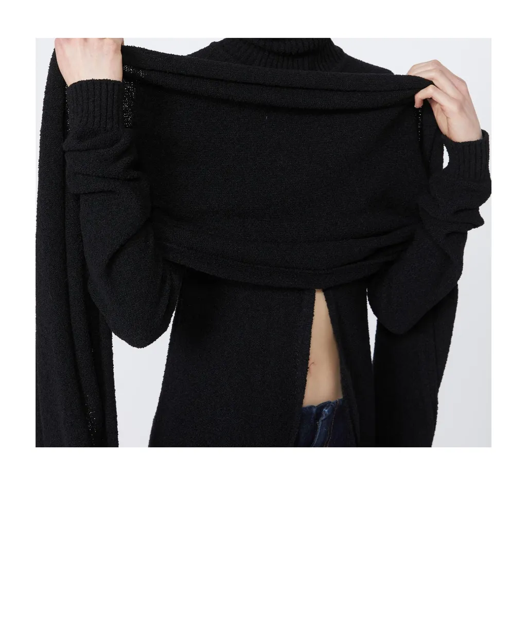 High-Neck Front Slit Knitted Jumper