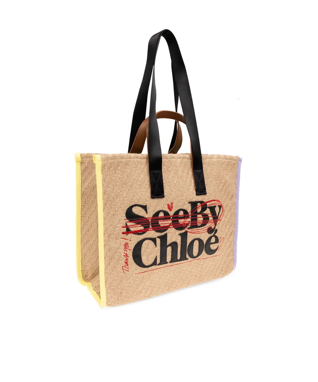 Logo Patch Straw Tote Bag