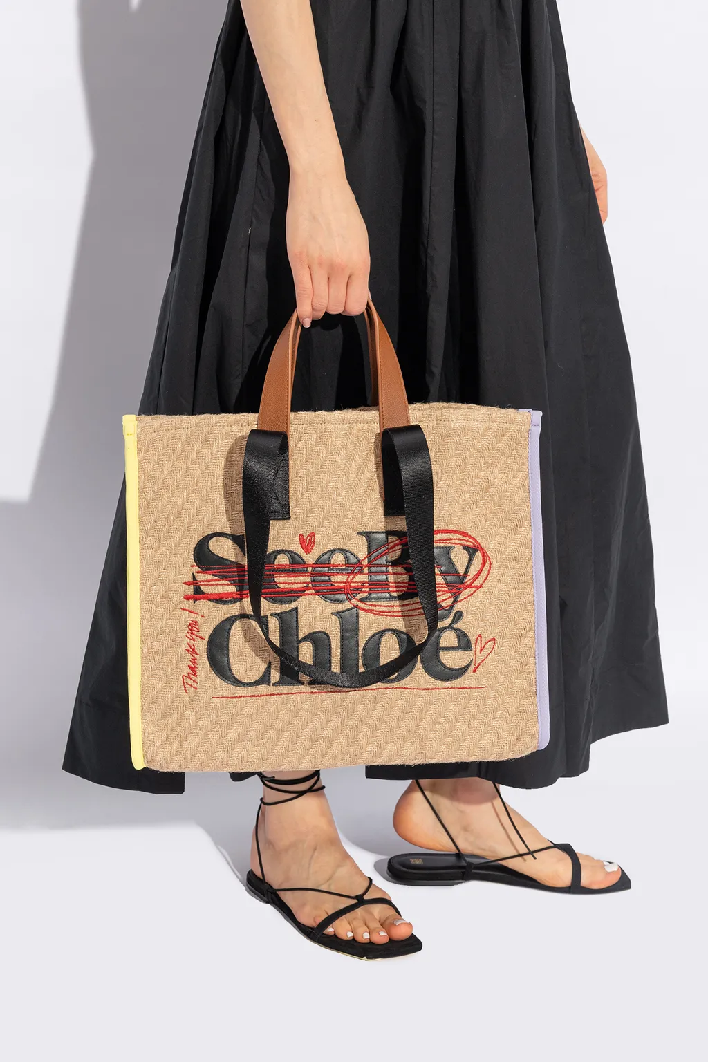 Logo Patch Straw Tote Bag