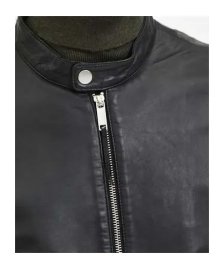 Zippered Long-Sleeved Leather Jacket