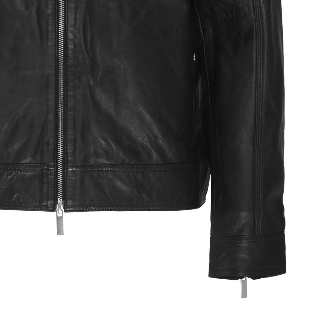 Zippered Long-Sleeved Leather Jacket