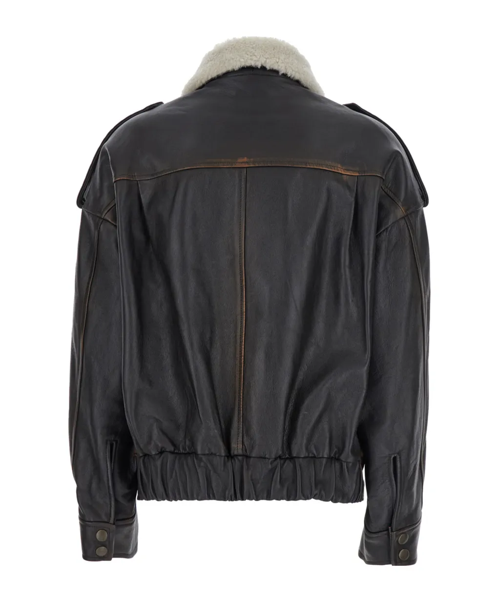 Shearling-Collar Leather Jacket
