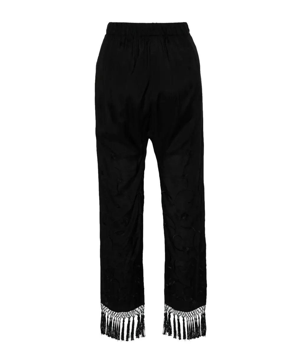 Floral-Embroidered Straight Trousers