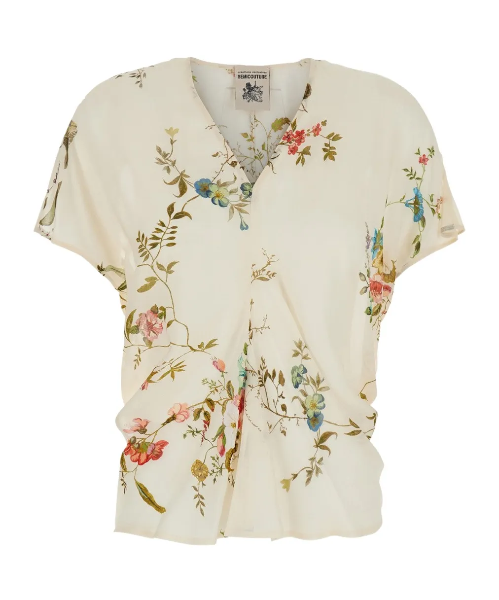 V Neck Floral Print Top