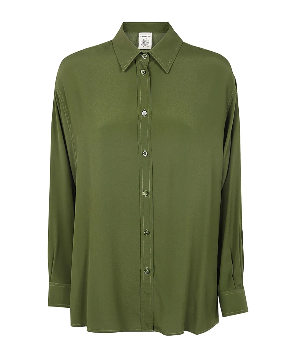 Classic-Collar Crepe Shirt