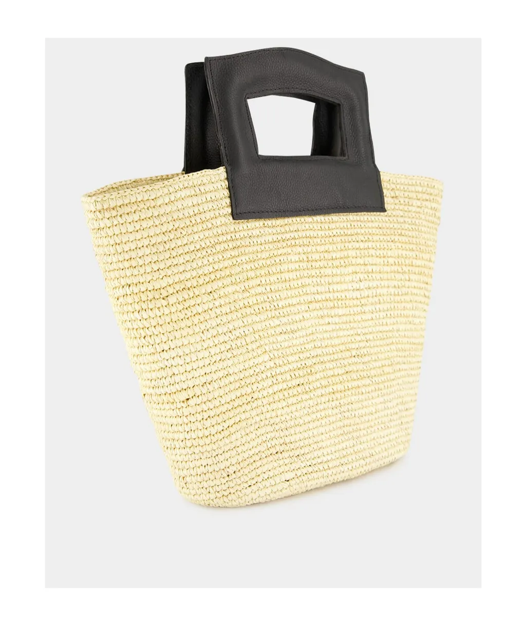 Straw Leather-Handle Tote Bag
