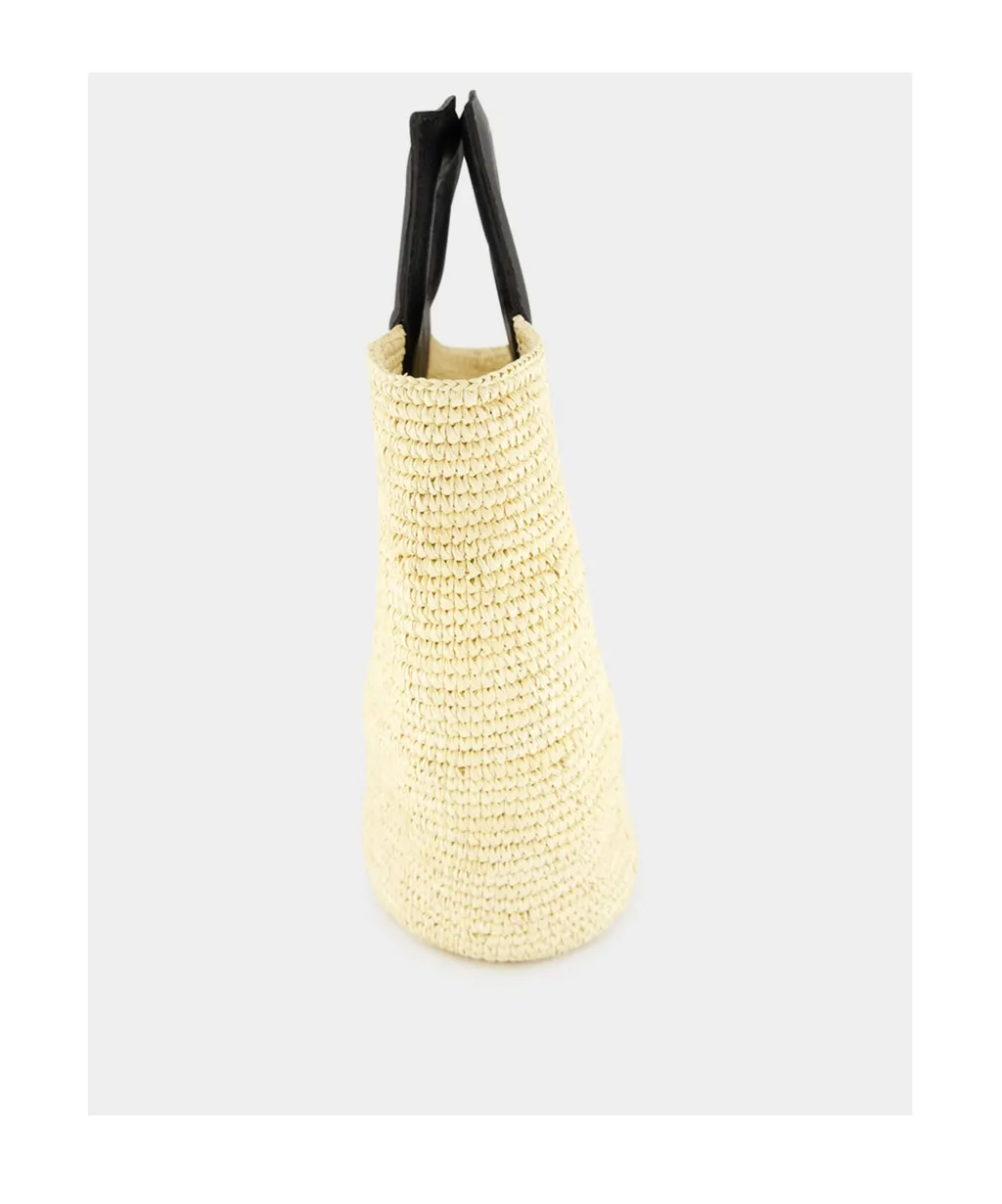 Straw Leather-Handle Tote Bag