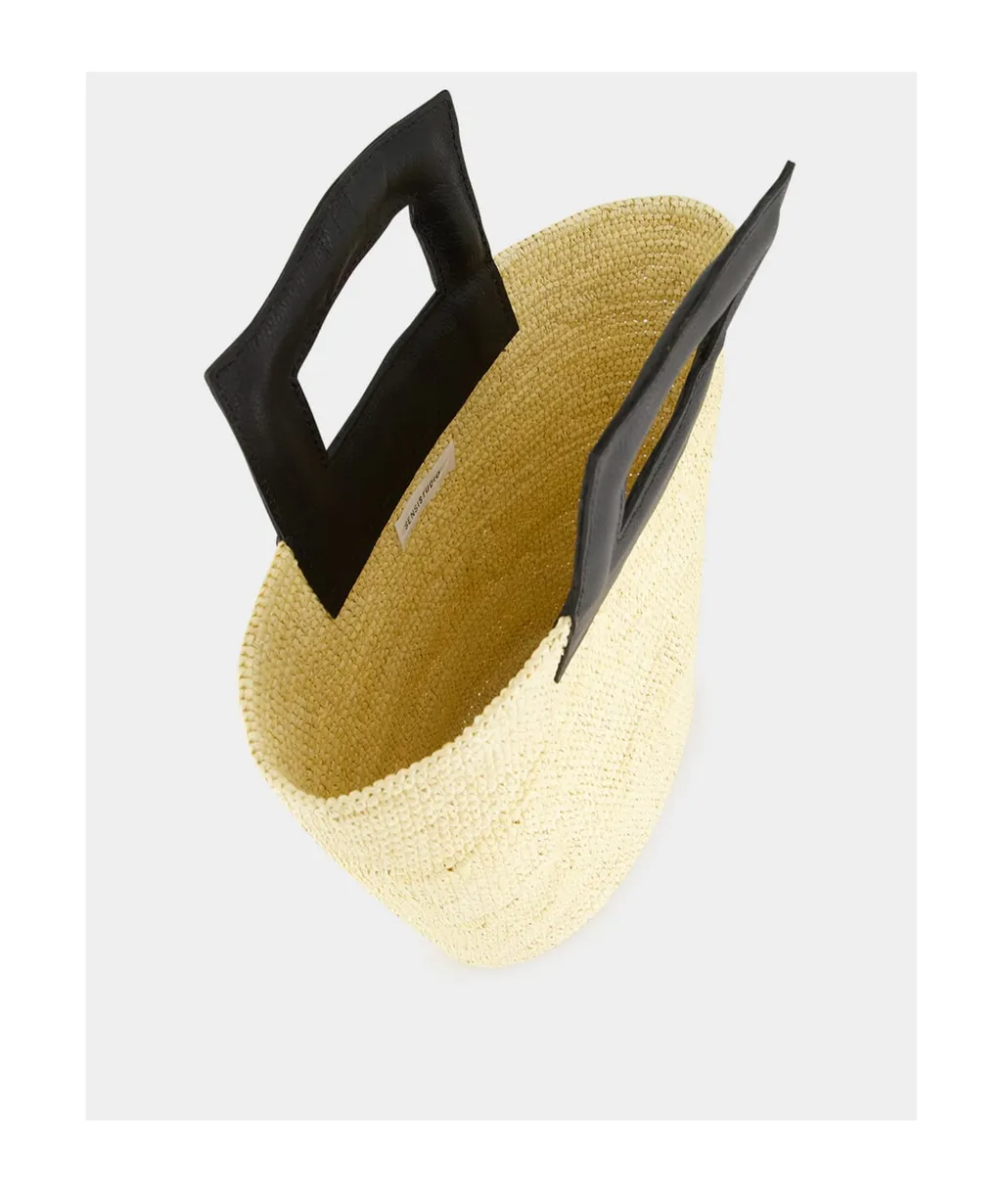 Straw Leather-Handle Tote Bag