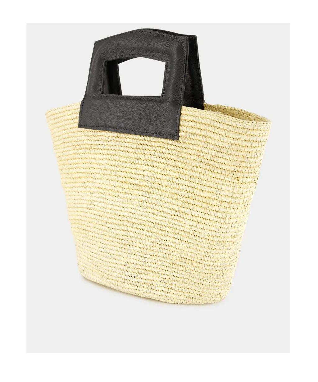 Straw Leather-Handle Tote Bag
