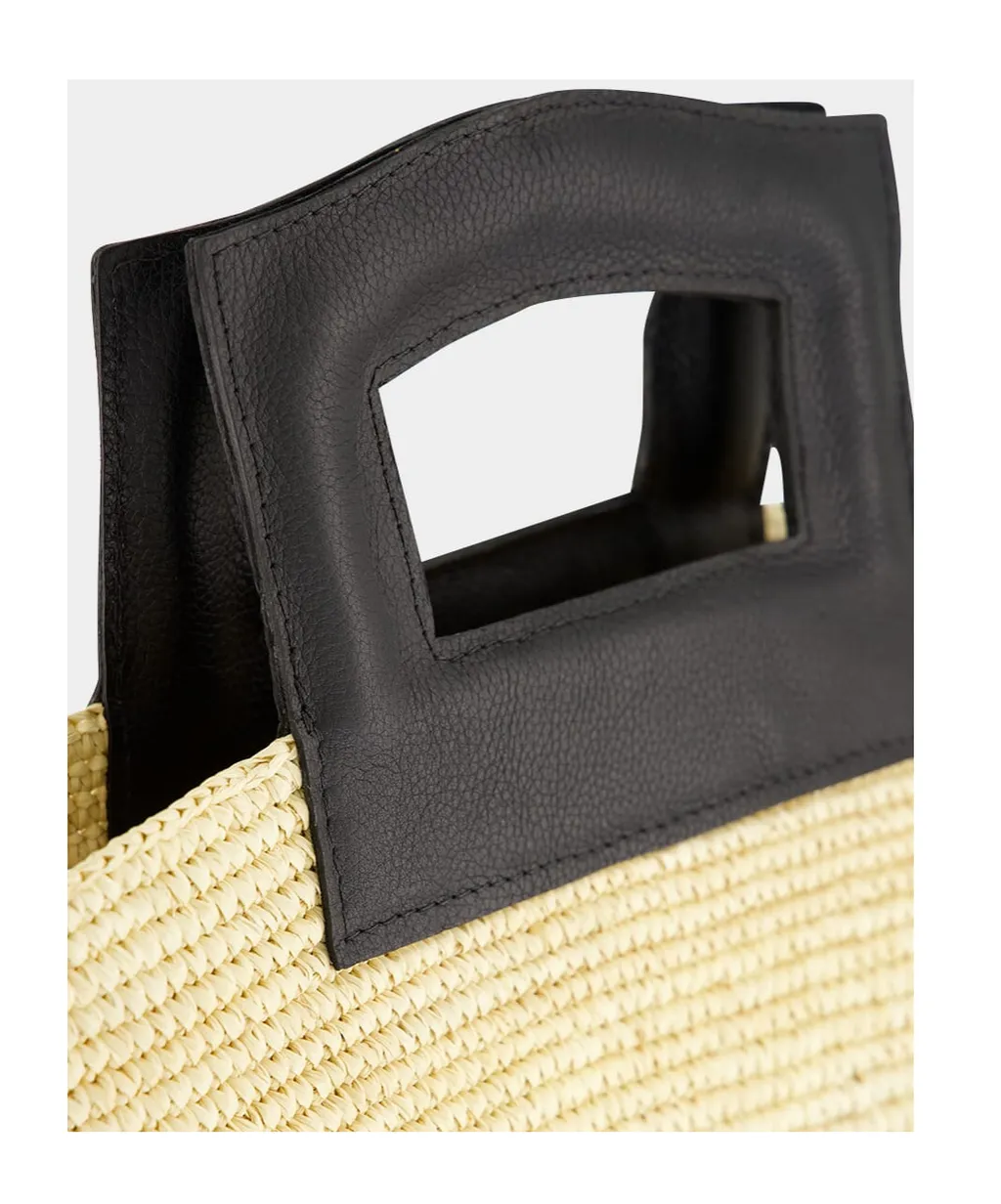 Straw Leather-Handle Tote Bag