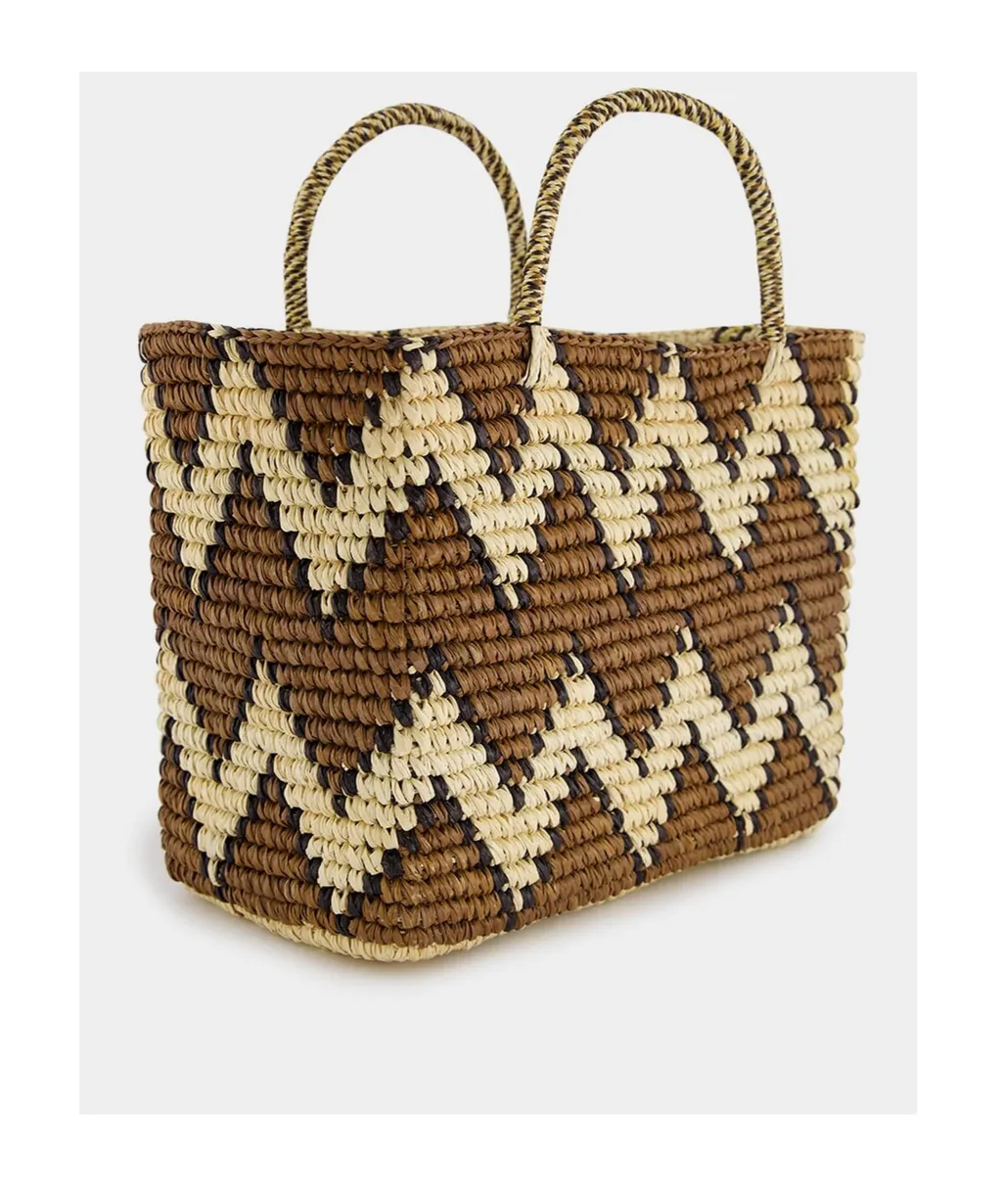 Split Personality Canasta Straw Tote Bag