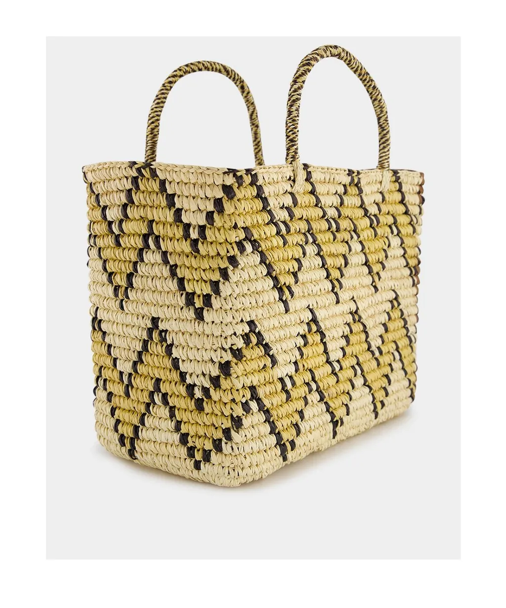 Split Personality Canasta Straw Tote Bag