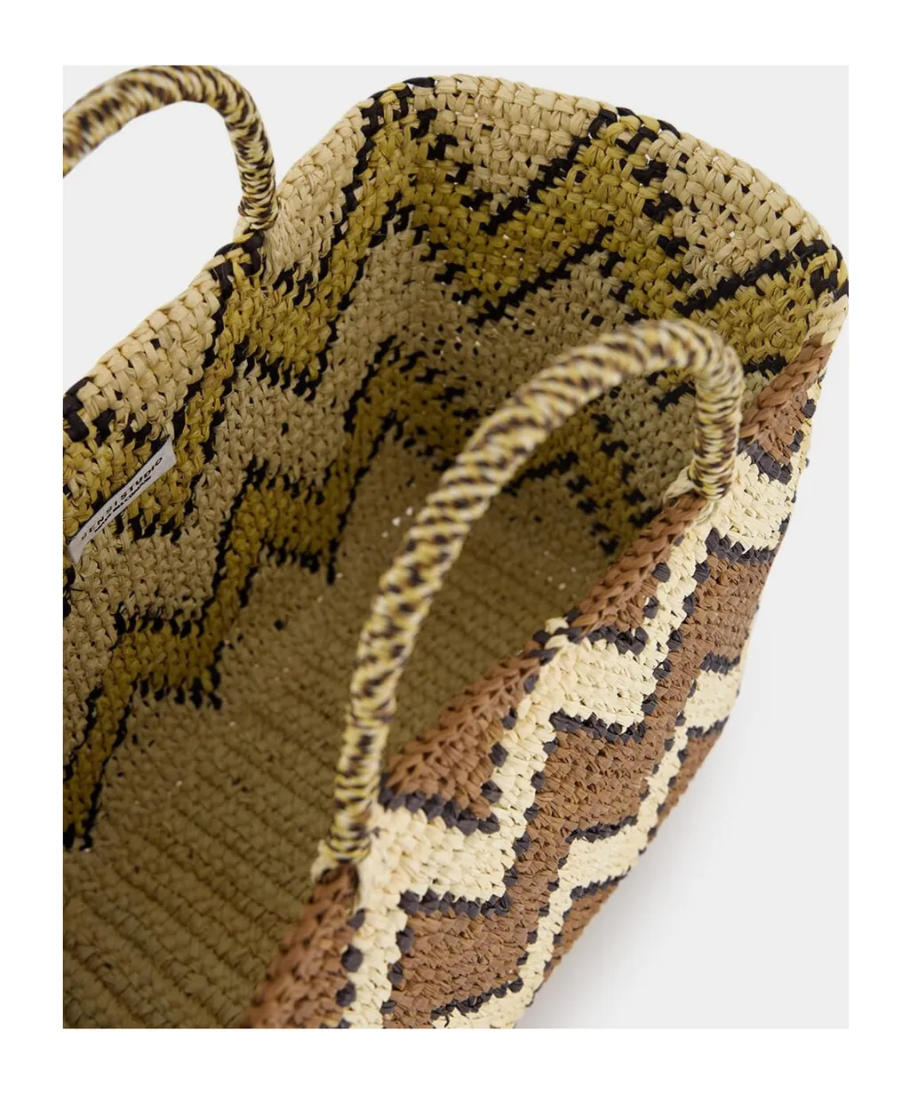 Split Personality Canasta Straw Tote Bag
