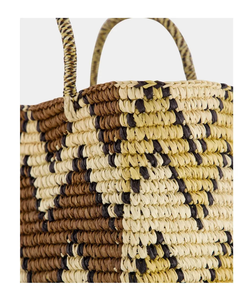 Split Personality Canasta Straw Tote Bag
