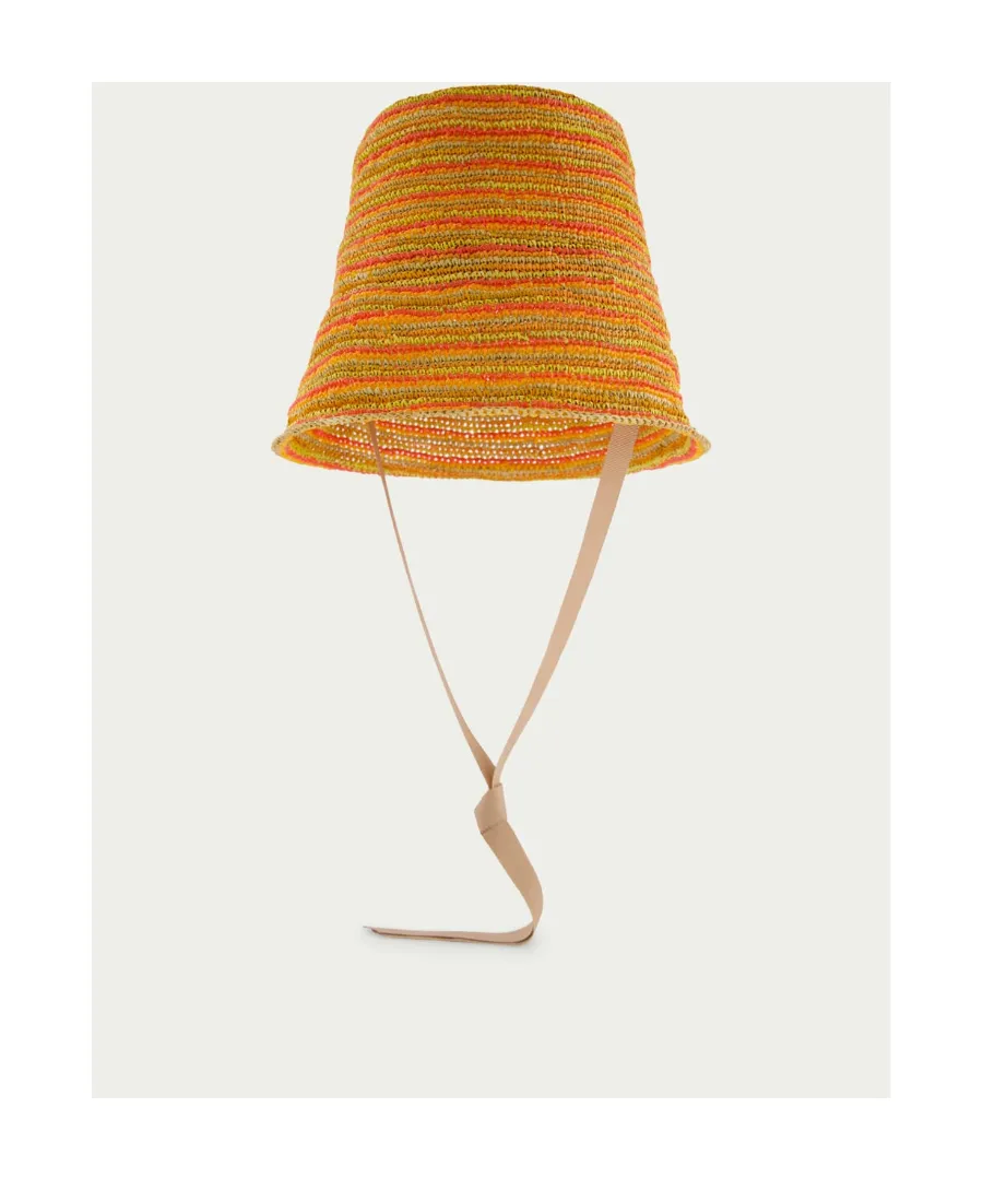 Drawstring Striped Crochet Hat