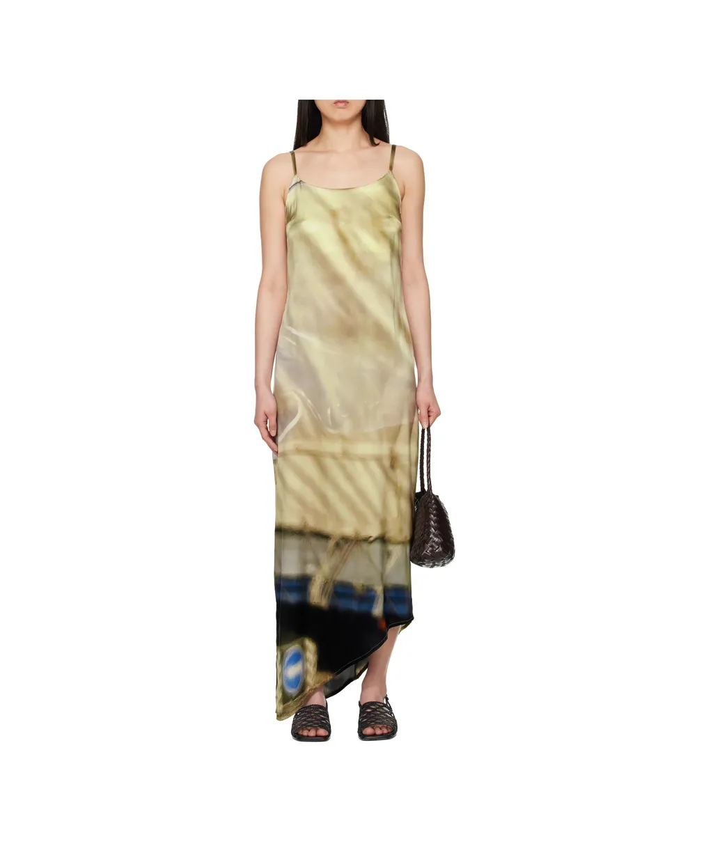 Draped Tarp Silk Slip Dress