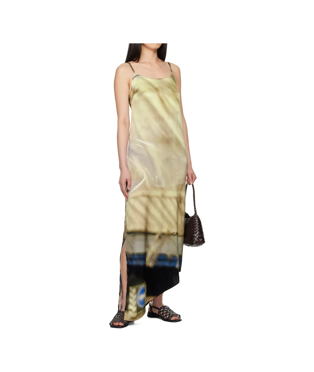 Draped Tarp Silk Slip Dress