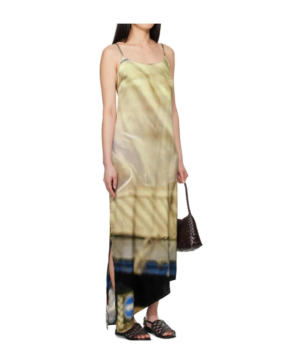 Draped Tarp Silk Slip Dress
