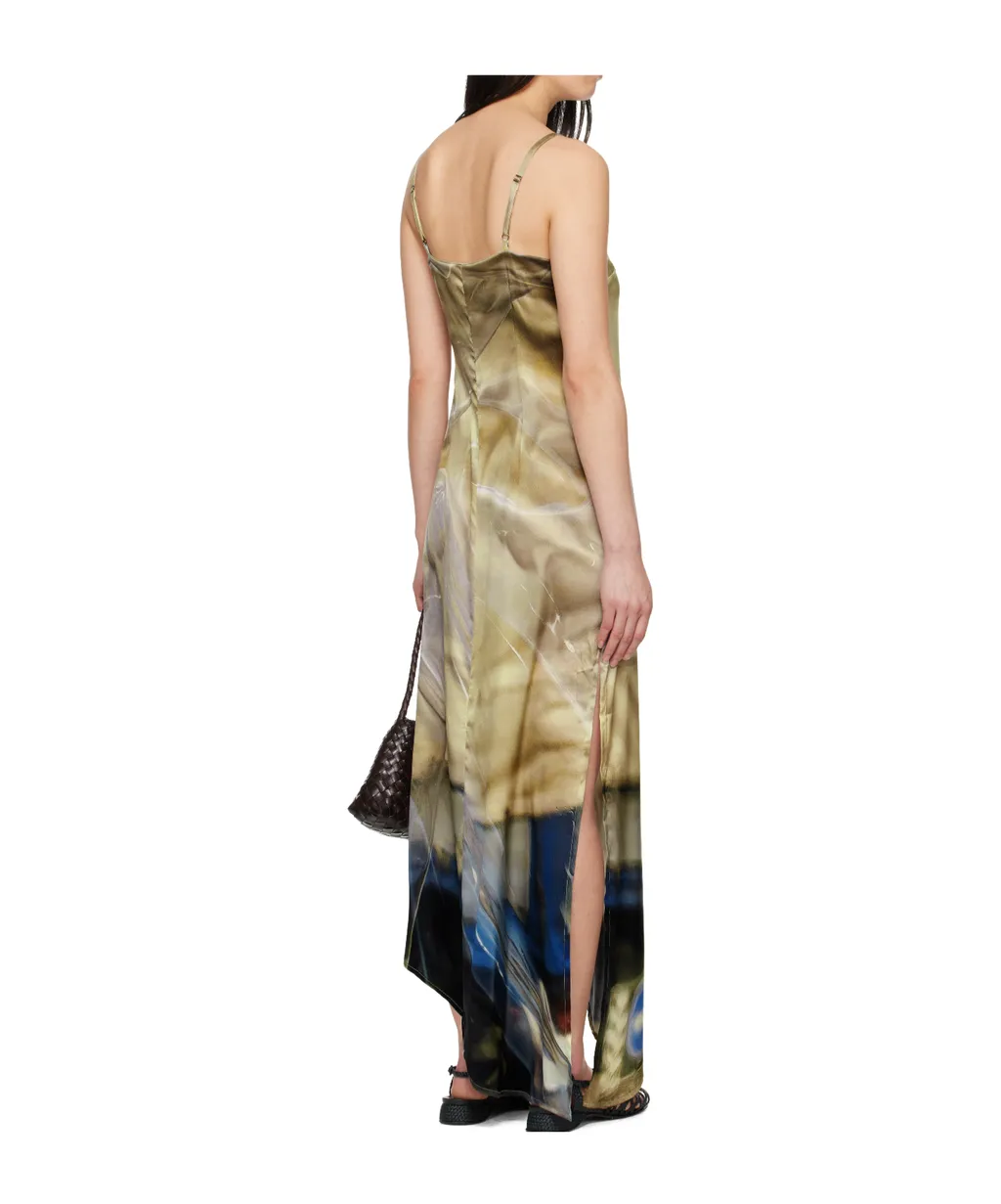 Draped Tarp Silk Slip Dress