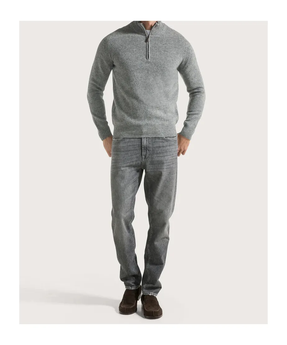 Turtleneck With Zipper In Pure Wool