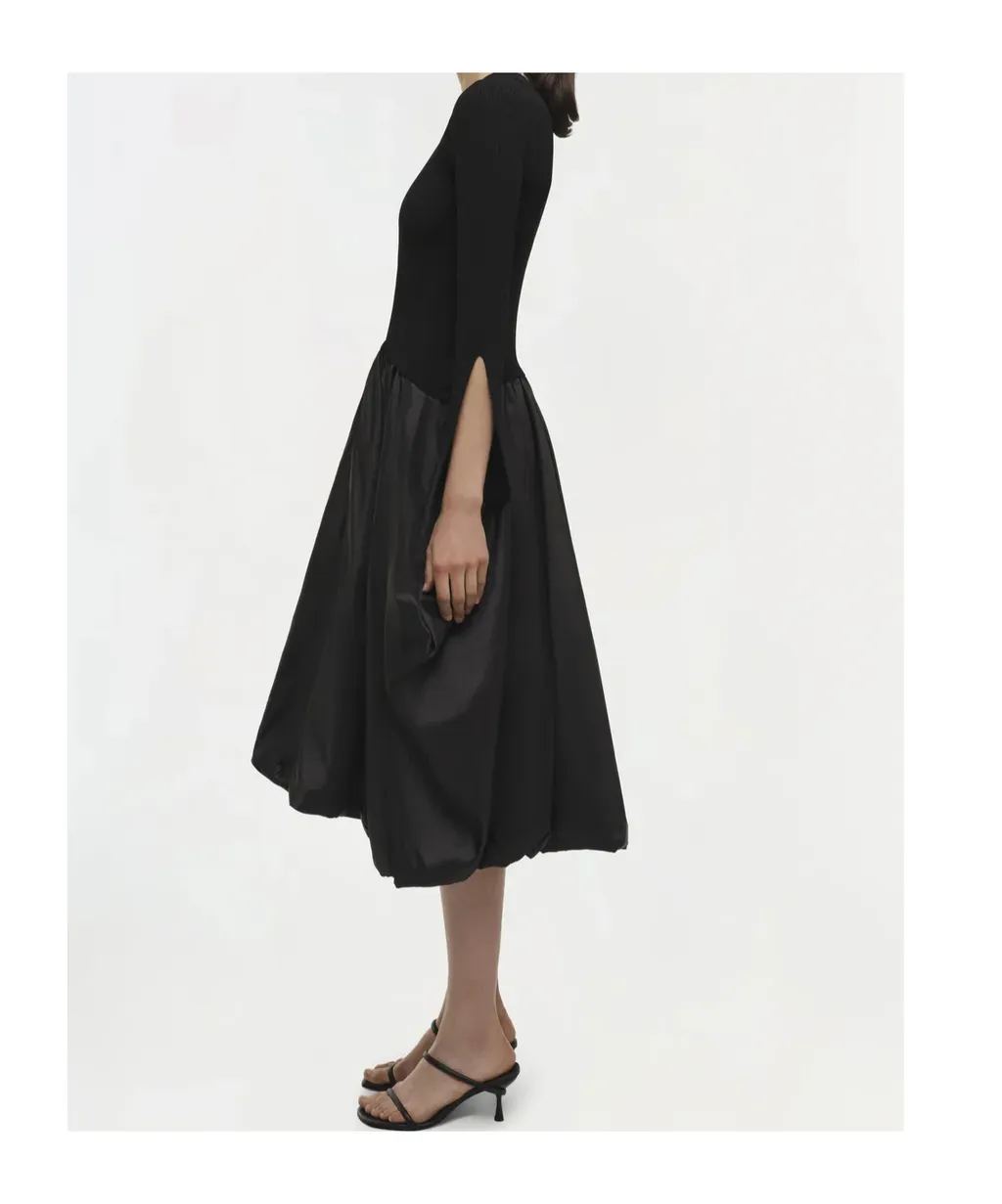 Kenlie Stand-Up Collar Midi Dress