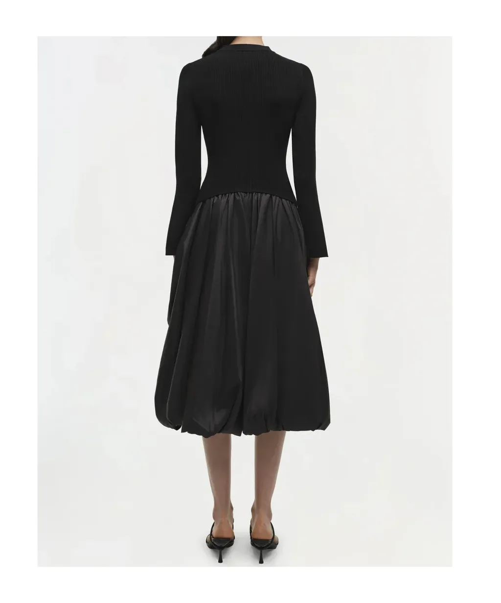 Kenlie Stand-Up Collar Midi Dress