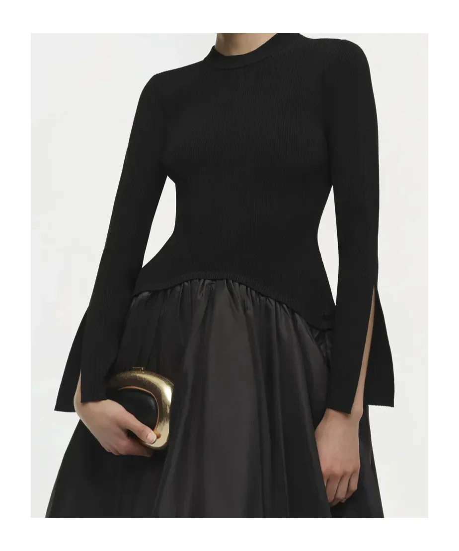 Kenlie Stand-Up Collar Midi Dress