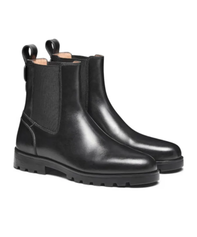 Elastic-Panel Leather Boots