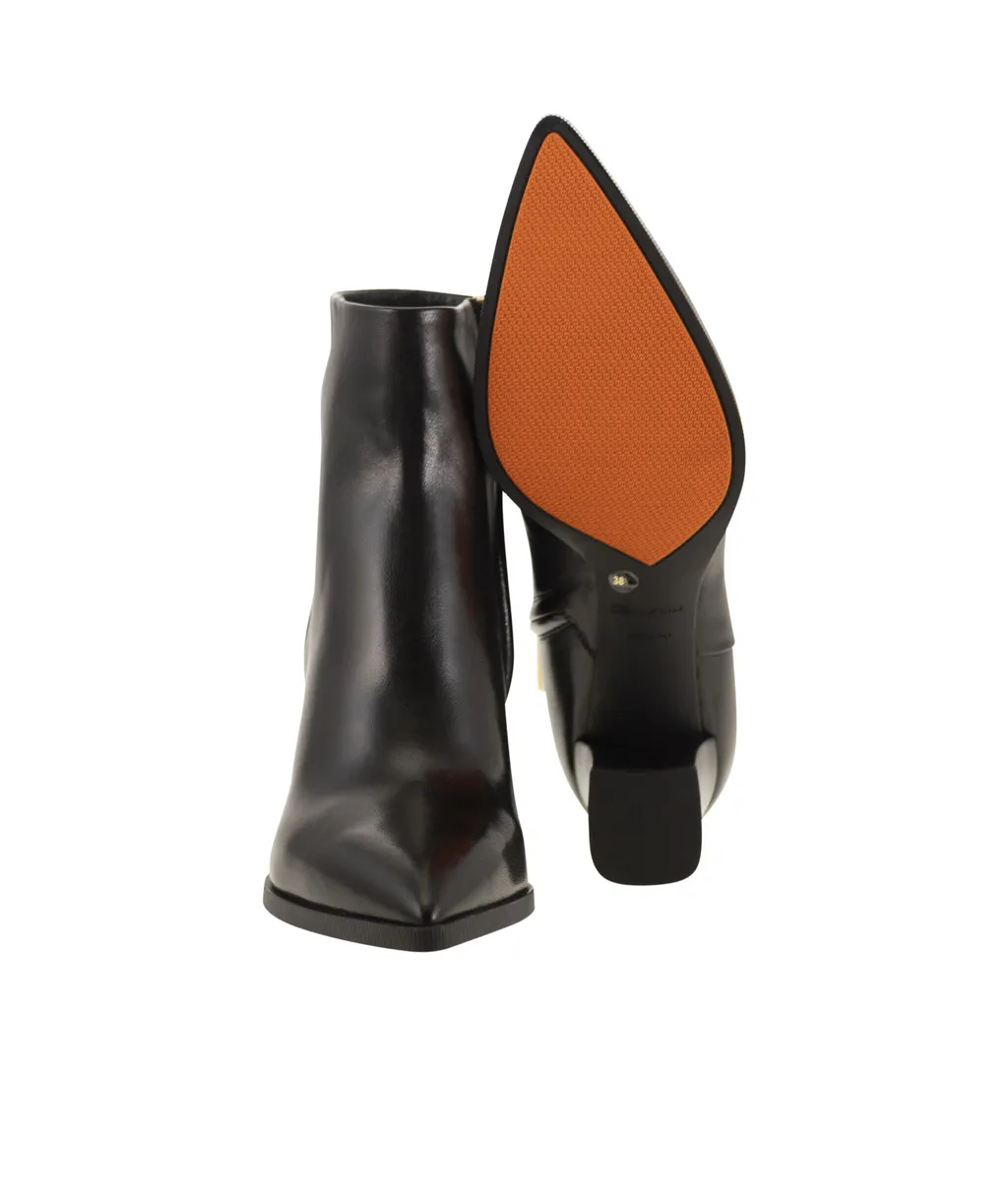 Medium Heel Leather Ankle Boots