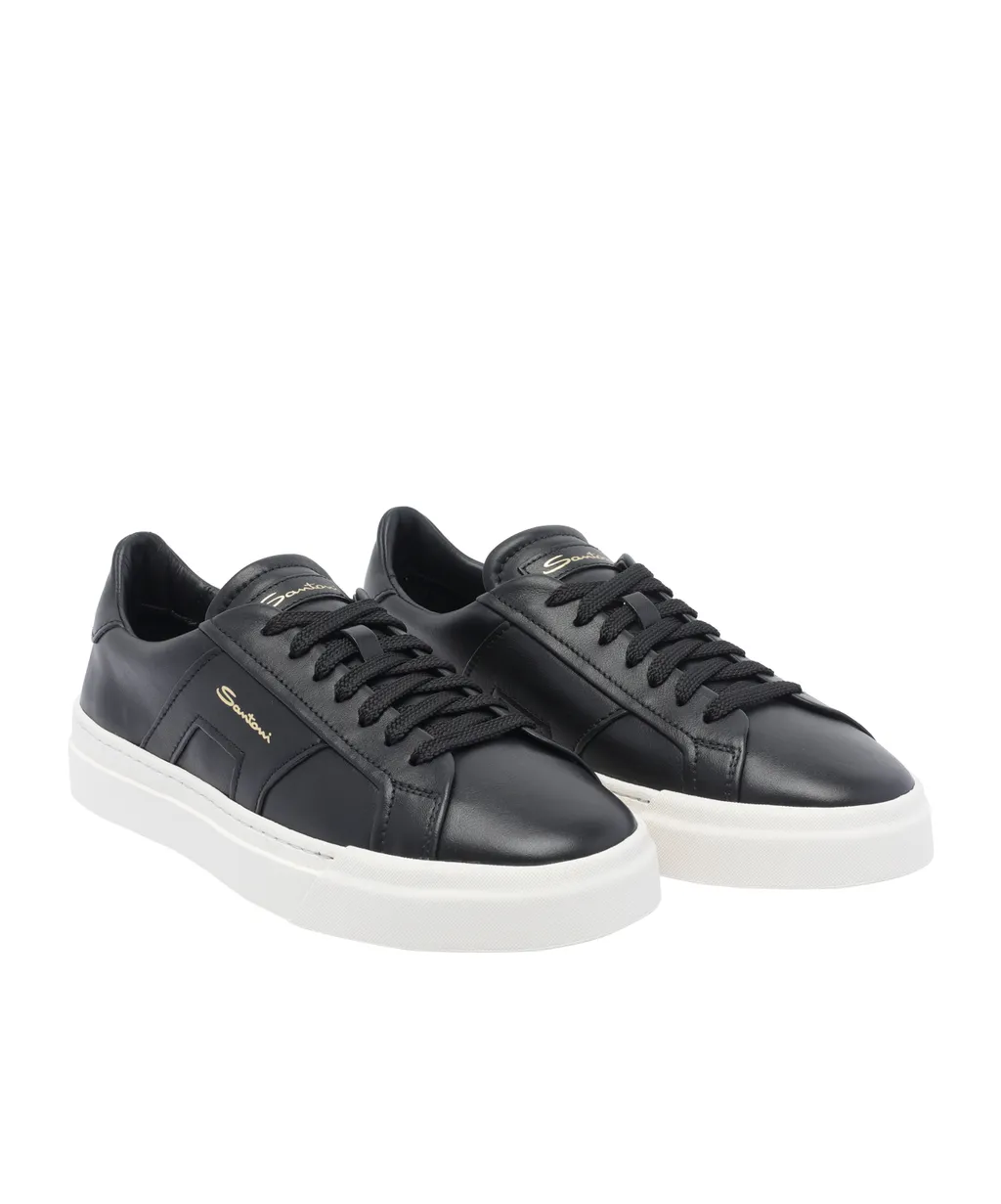 Double Buckle Leather Sneakers